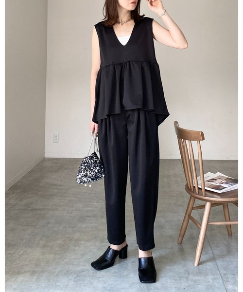 She's Closet ベスト ジレ 深Vネックハイウエストタック切り替え
