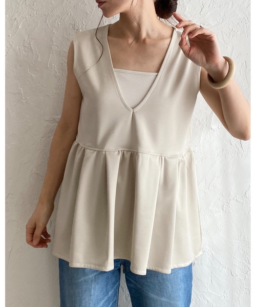 She's Closet ベスト ジレ 深Vネックハイウエストタック切り替えフレア