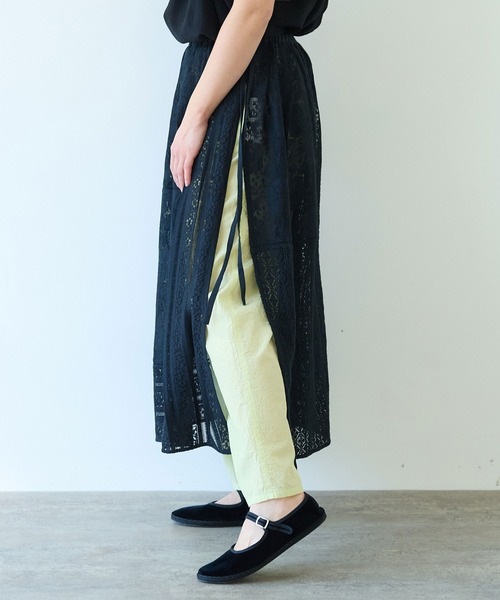 yu~ayua 綿　白絣　パッチワークスカート yuni スカート indiaパッチワークレースレイヤードスカート