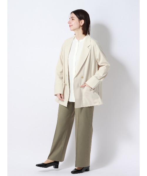 ブラウス シャツ ダブルブレストシアーシャツジャケット ウォッシャブル 麻調ポプリン 無地 レディース ブラウス シャツ ダブルブレストシアーシャツジャケット