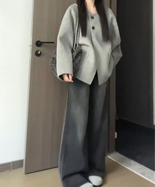 「MAISON DE THERESE」 ノーカラーコート M グレー レディース_画像3