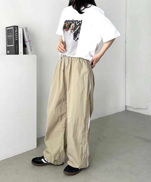 CLEA パンツ サイドラインナイロントラックパンツ レディース