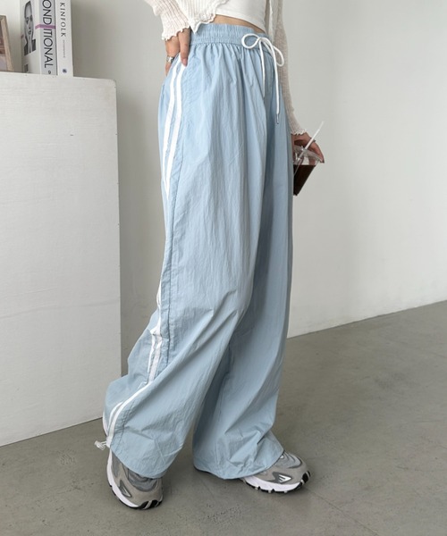 CLEA ワイドパンツ パンツ サイドラインナイロントラックパンツ