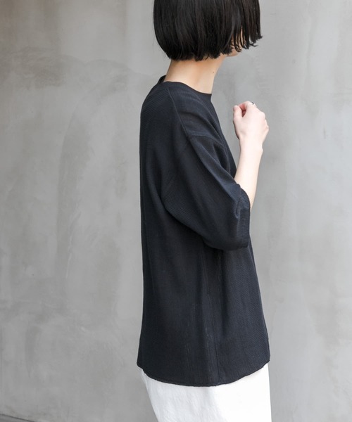 tシャツ コンパクトポンチスカラップ袖 プルオーバー レディース チチカカ 柄切替スクエアポンチョプルオーバー ／ ポンチョ
