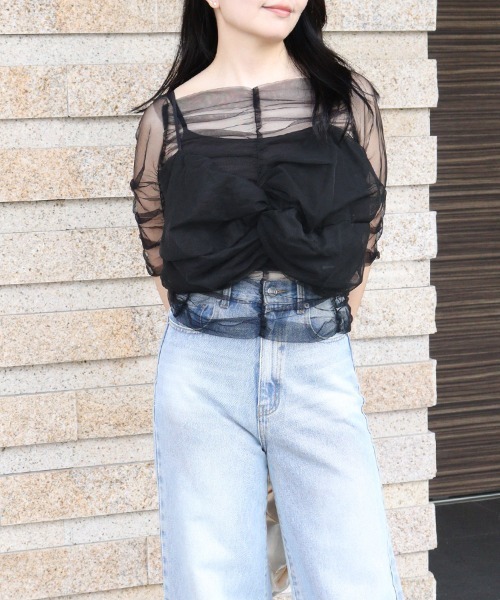 tシャツ 「ANDRESD」twisted bustier layered tops「ツイステッドビスチェレイヤードトップス」 レディース