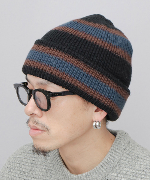 Basiquenti ニット帽 ニットキャップ メンズ リバーシブル ボーダー