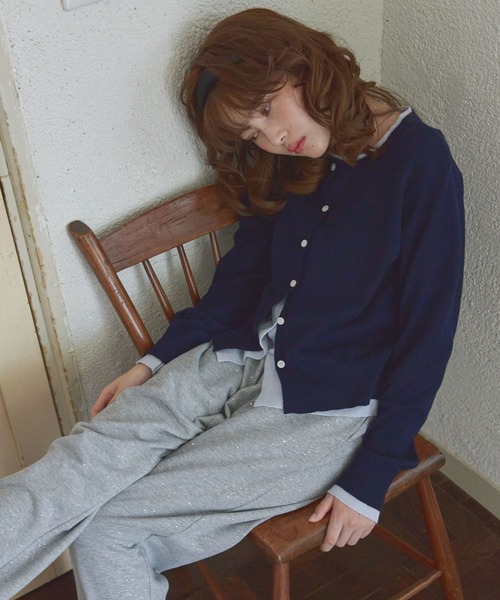 Unblend カーディガン 夏 「Unblend」フェイクレイヤード配色 ニット