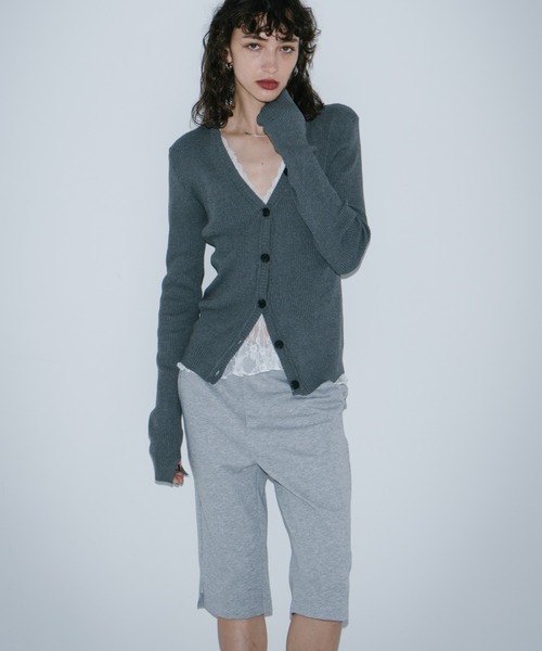 HANNE カーディガン フロントボタンVネックリブニット レディース