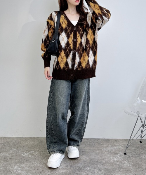 INGNI（イング） カーディガン アーガイル柄ジャガードロングニット