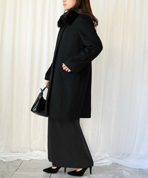 ＆HALF ステンカラーコート コート ブルーフォックスファー付き