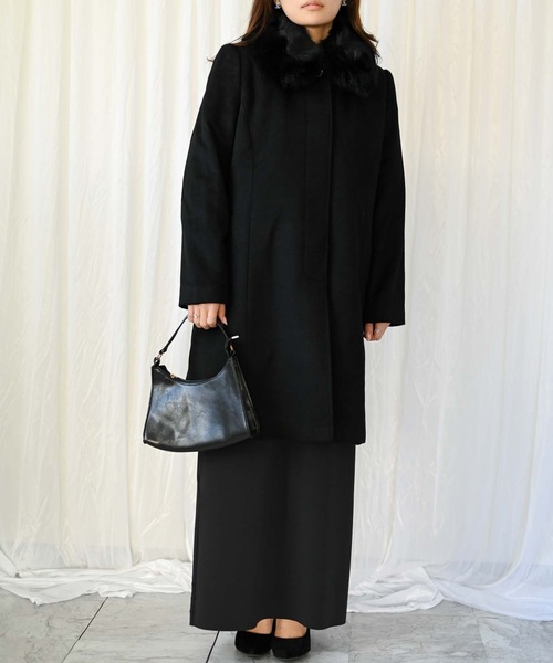 ＆HALF ステンカラーコート コート ブルーフォックスファー付き