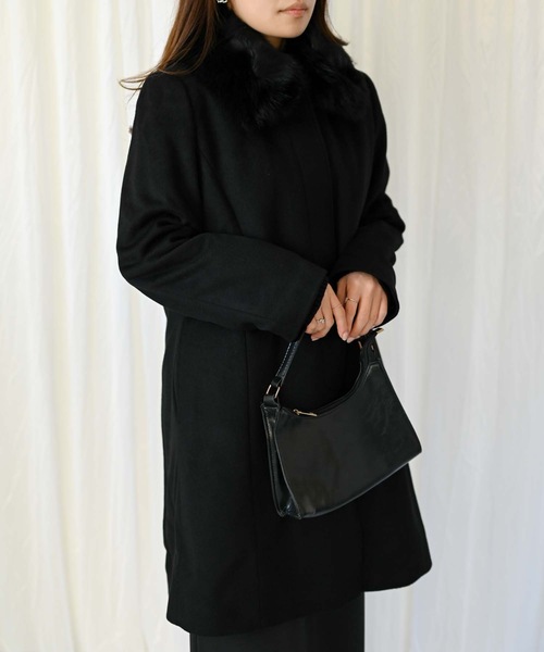 ＆HALF ステンカラーコート コート ブルーフォックスファー付き