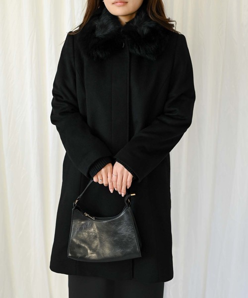 ＆HALF ステンカラーコート コート ブルーフォックスファー付き