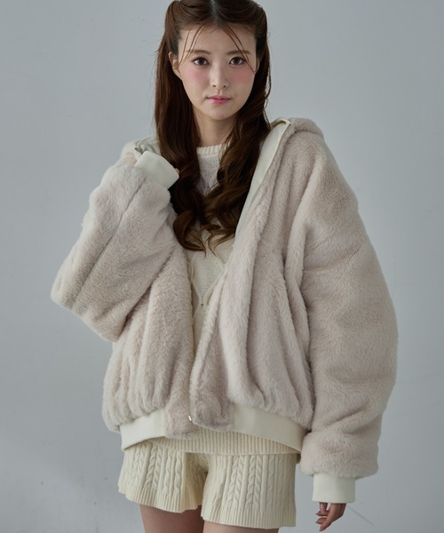 Nadana ブルゾン アウター ボアリバーシブルフードブルゾン レディース