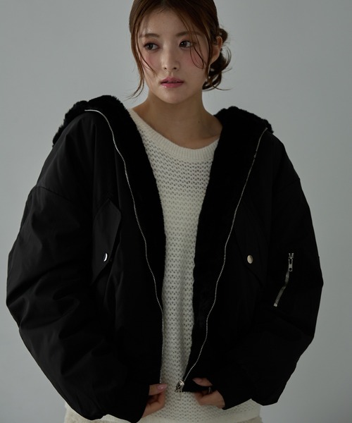 Nadana ブルゾン アウター ボアリバーシブルフードブルゾン レディース