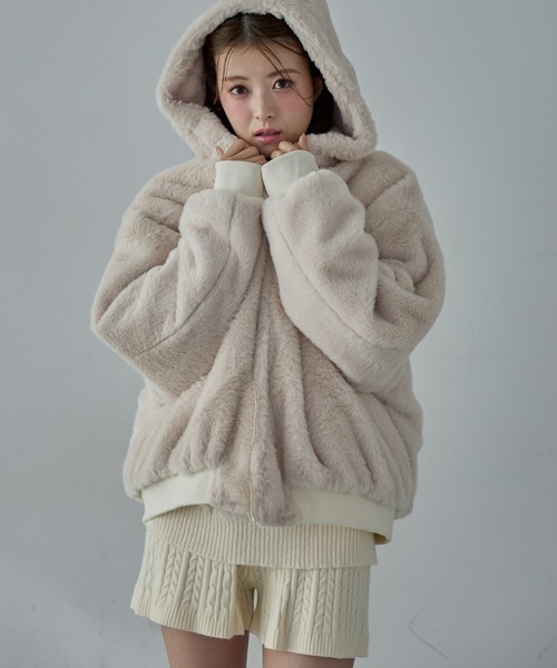 Nadana ブルゾン アウター ボアリバーシブルフードブルゾン レディース