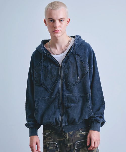 Revo. パーカー Y2K グランジ加工 ダブルジップ ショート丈 ジップ