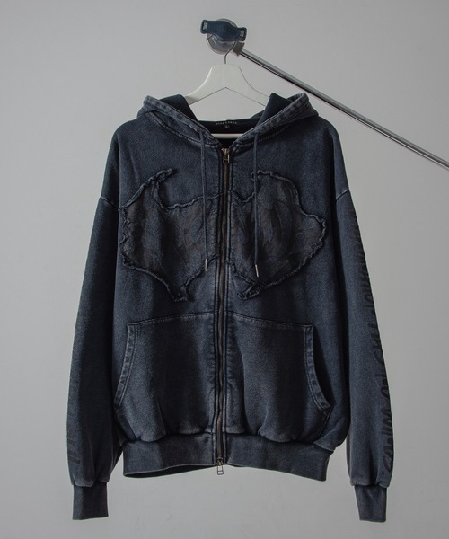 Revo. パーカー Y2K グランジ加工 ダブルジップ ショート丈 ジップ