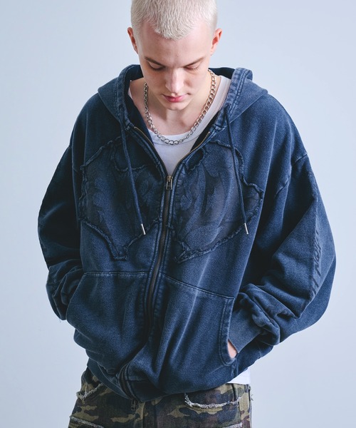 Revo. パーカー Y2K グランジ加工 ダブルジップ ショート丈 ジップ