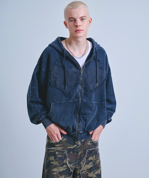 y2k 00s ネオグランジ　ミリタリージャケット　ダブルジップ　リブ　フード y2k 00s ネオグランジ ミリタリージャケット ダブルジップ リブ フード