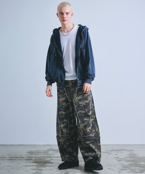 Revo. パーカー Y2K グランジ加工 ダブルジップ ショート丈 ジップ