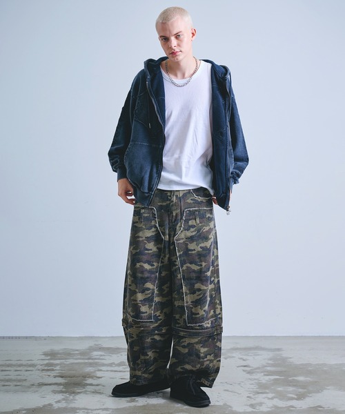 Revo. パーカー Y2K グランジ加工 ダブルジップ ショート丈 ジップ