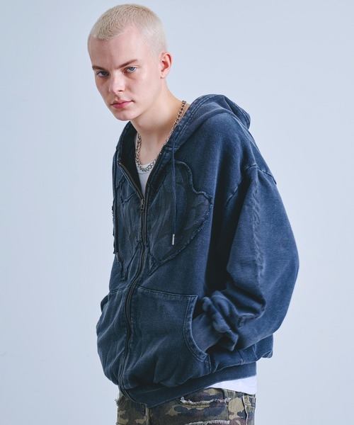 Revo. パーカー Y2K グランジ加工 ダブルジップ ショート丈 ジップ