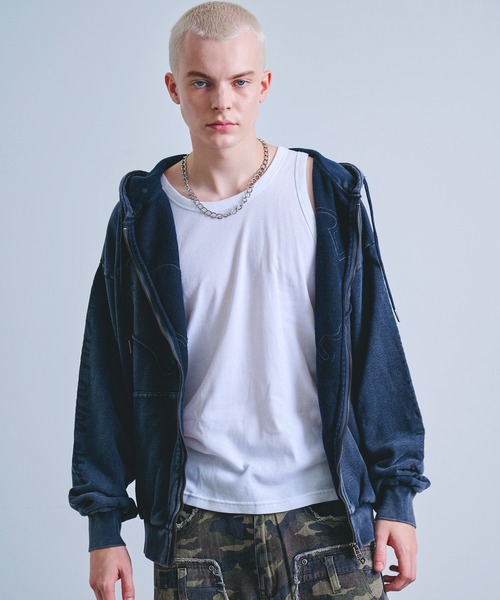 Revo. パーカー Y2K グランジ加工 ダブルジップ ショート丈 ジップ