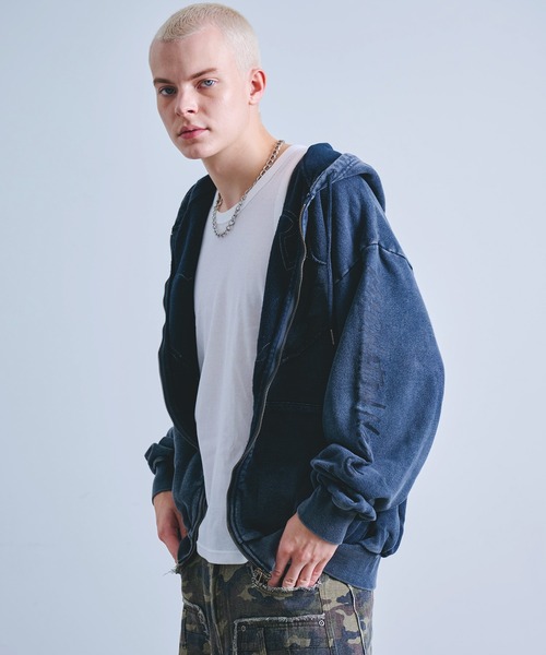 Revo. パーカー Y2K グランジ加工 ダブルジップ ショート丈 ジップ