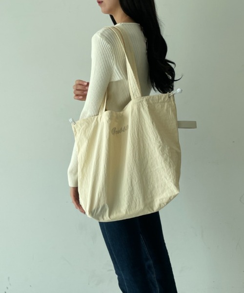 ショルダーバッグ バッグ ドローストリング バイカラーロゴ A4サイズ