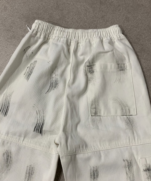 lilful ワイドパンツ カーゴパンツ ペイント加工 ドロスト付き バギー 