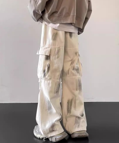 lilful カーゴパンツ ペイント加工 ドロスト付き バギーワイドカーゴ