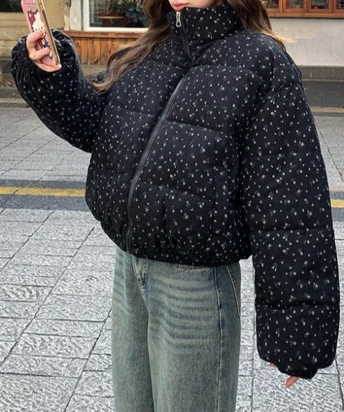 CELENA BEATS ダウンコート ダウンジャケット フラワープリント ミドル