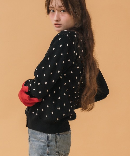 HEILIS（ヘイリス） カーディガン ドット柄カーディガン / ブラック