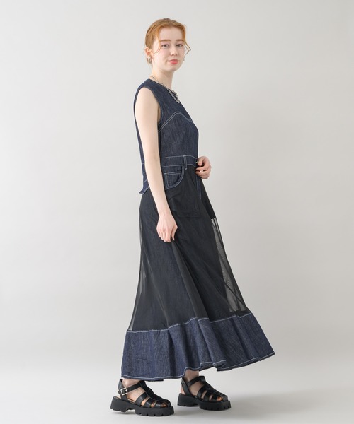 「DOLLUPOOPS」 ノースリーブワンピース FREE ネイビー レディース_画像4