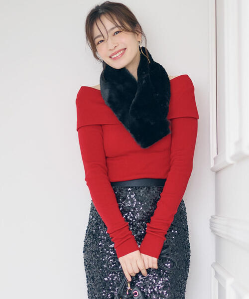 新品Pinky&Dianne カラーブロックスタイリッシュファーマフラー マフラー ストール エコファーカラーブロックマフラー レディース