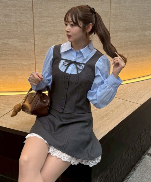 continuer de NICE CLAUP ブラウス シャツ 「SETUP」ドッキングリボン