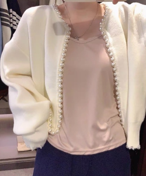 「deux amour」 ニットカーディガン MEDIUM ホワイト レディース_画像2