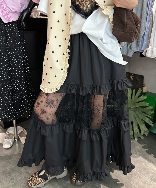 ロング スカート レースミックスティアードスカート : ZOZOTOWN Yahoo