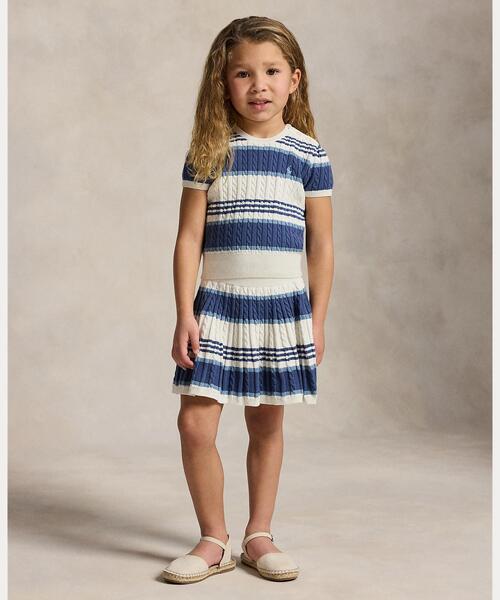 ストライプド ケーブル コットン セーター ＆ スカート キッズ 子供服 女の子
