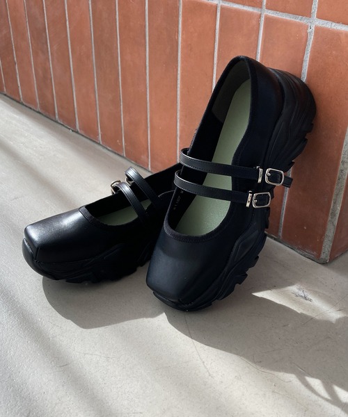 ダブルストラップデザイン　本革　レザー　厚底　パンプス　黒　ブラック　ハイヒール ORiental TRaffic（オリエンタルトラフィック） パンプス ダブル
