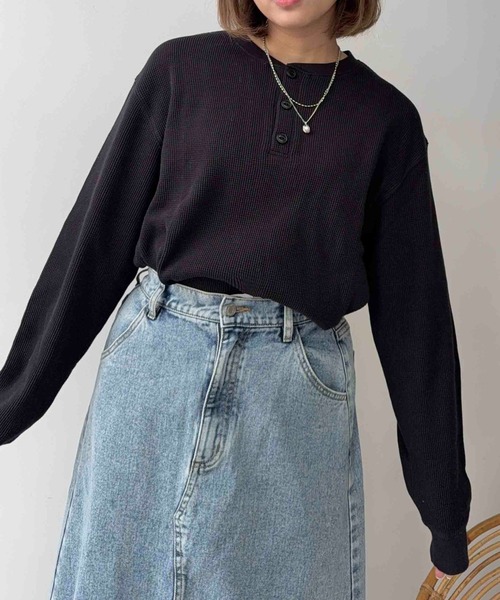 AS KNOW AS（アズノゥアズ） ヘンリーネック tシャツ ワッフル