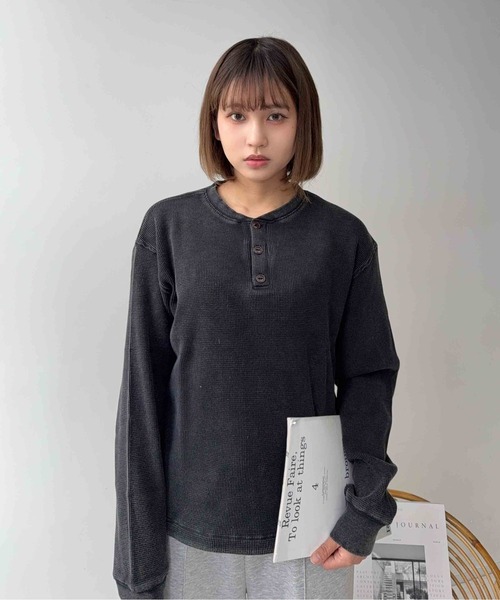AS KNOW AS（アズノゥアズ） ヘンリーネック tシャツ ワッフル