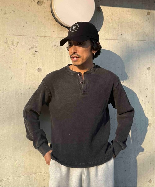 AS KNOW AS（アズノゥアズ） ヘンリーネック tシャツ ワッフル