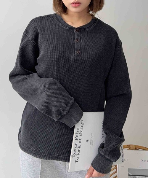 AS KNOW AS（アズノゥアズ） ヘンリーネック tシャツ ワッフル