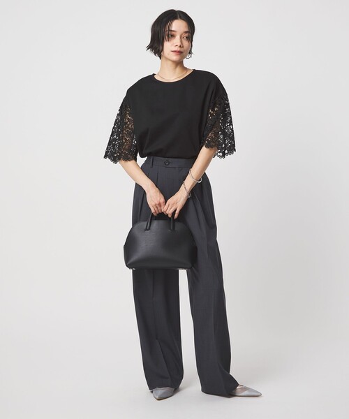 tシャツ 袖レース ドッキング プルオーバー カットソー レディースの画像
