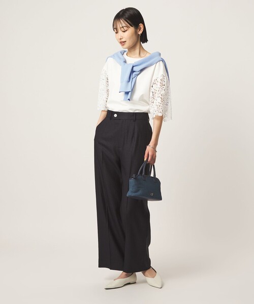tシャツ 袖レース ドッキング プルオーバー カットソー レディースの画像
