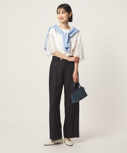 tシャツ 袖レース ドッキング プルオーバー カットソー レディースの画像