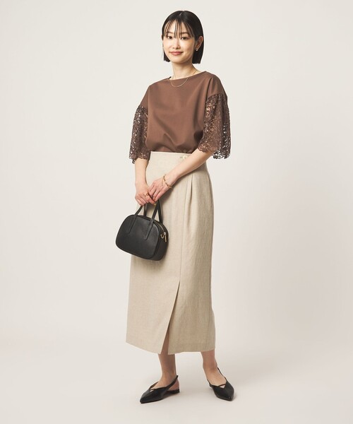 tシャツ 袖レース ドッキング プルオーバー カットソー レディースの画像