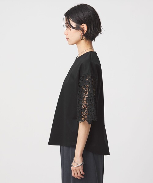 tシャツ 袖レース ドッキング プルオーバー カットソー レディースの画像